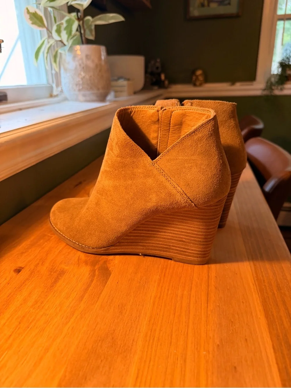 Lucky Brand Yakeena Tan Suede Wedge Booties